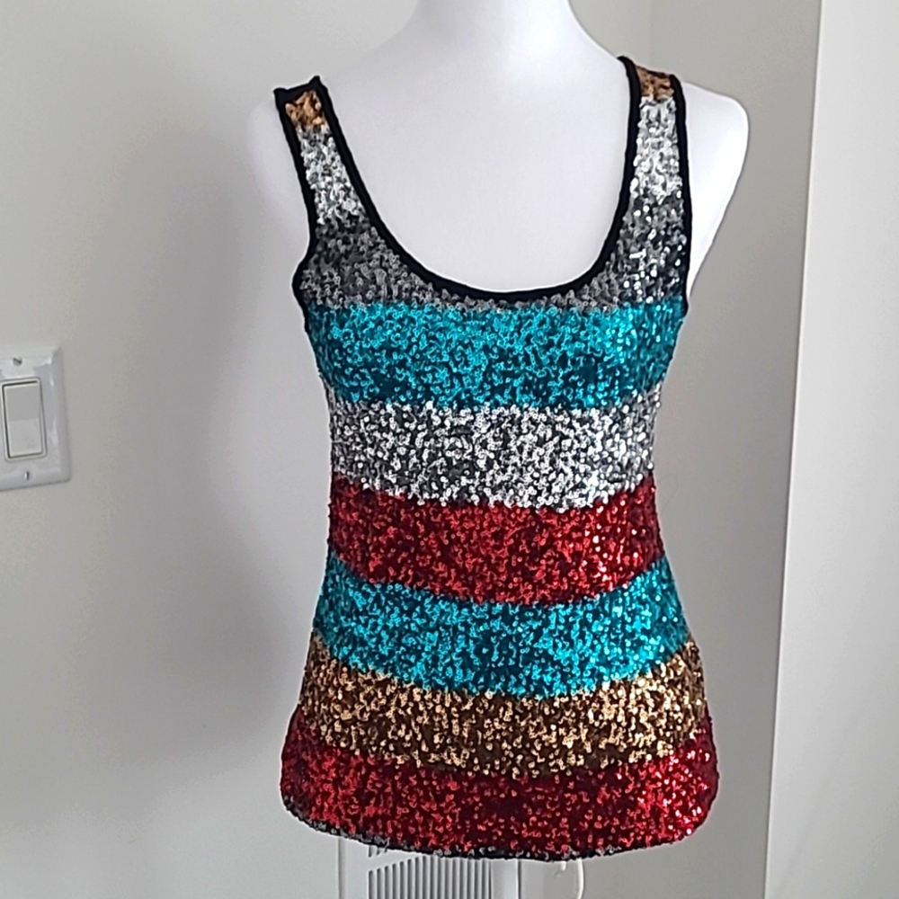 Charlotte Russe Vintage Sequined Multi-colored Sleeveless Blouse Size Small